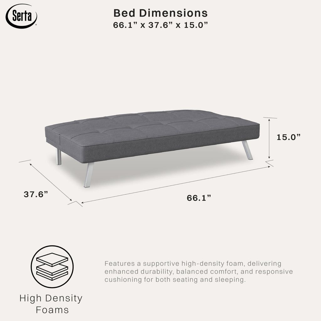 Rane Futon Sofa Bed 66.1", 3-in-1 Convertible Couch Sleeper for Small Spaces, Tufted Back, Twin Size Guest Bed, Chracoal Woven Fabric