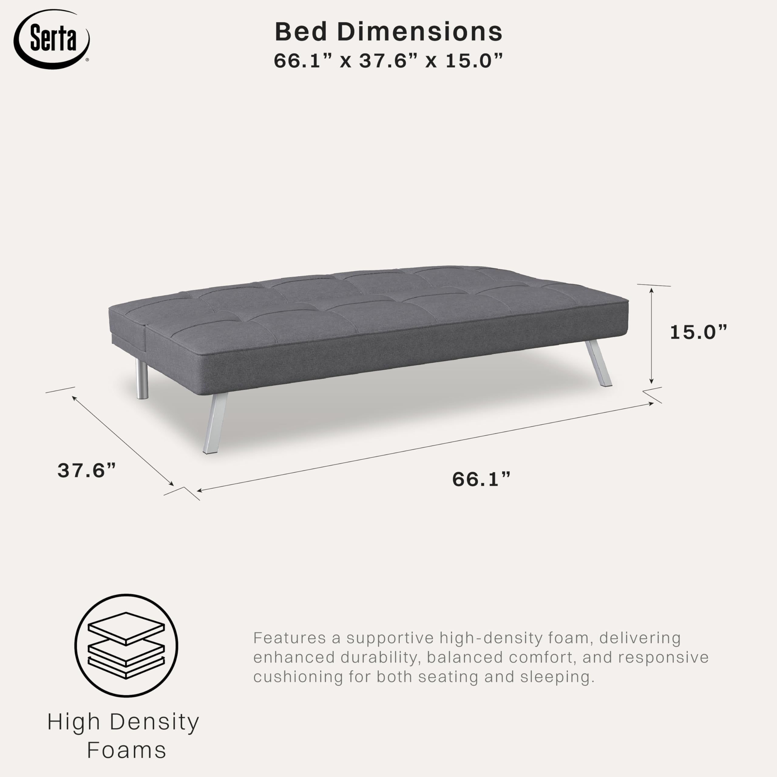 Rane Futon Sofa Bed 66.1", 3-in-1 Convertible Couch Sleeper for Small Spaces, Tufted Back, Twin Size Guest Bed, Chracoal Woven Fabric