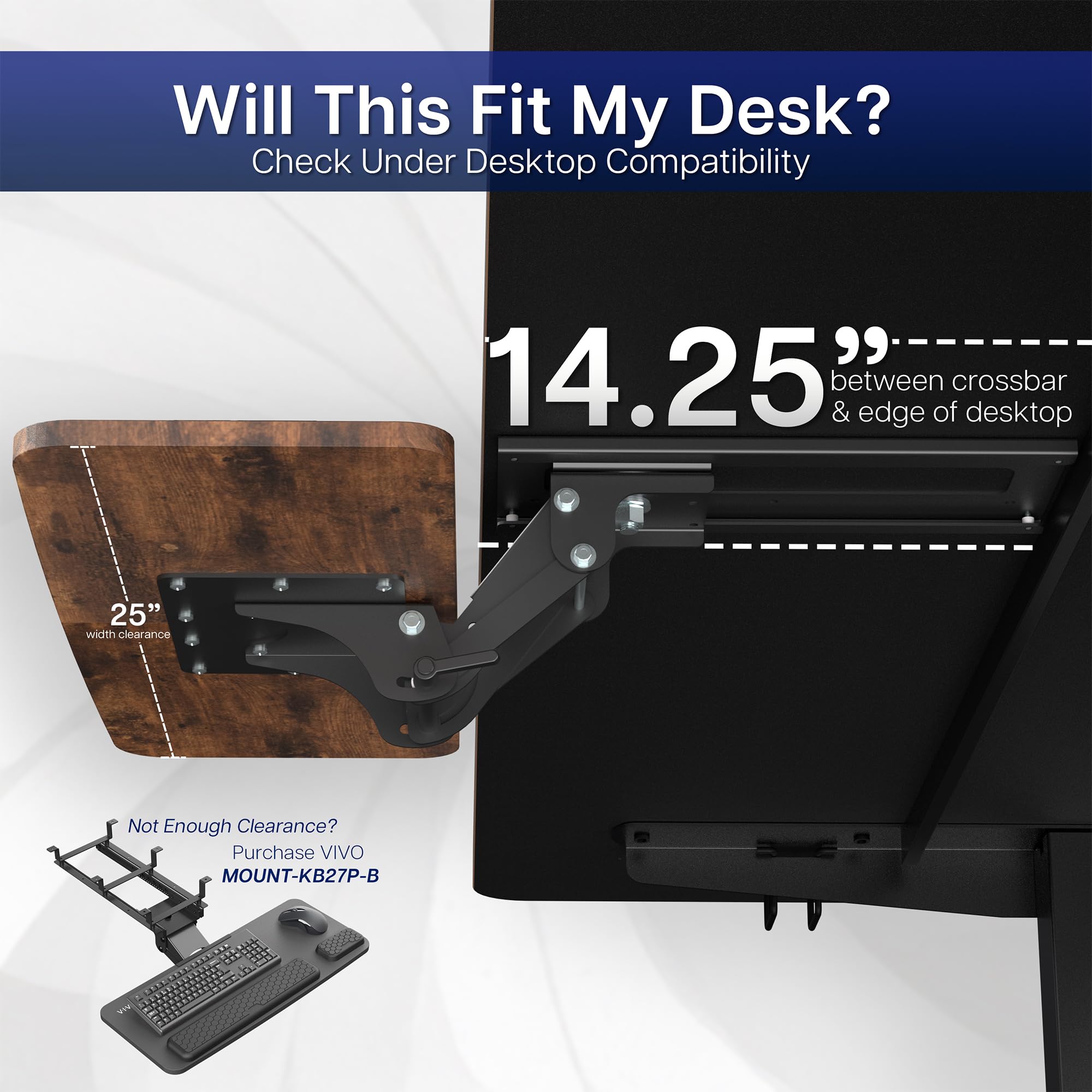 Adjustable Computer Keyboard and Mouse Platform Tray, Ergonomic Under Table Desk Mount Drawer Underdesk Shelf, Rustic Vintage Brown, MOUNT-KB03N