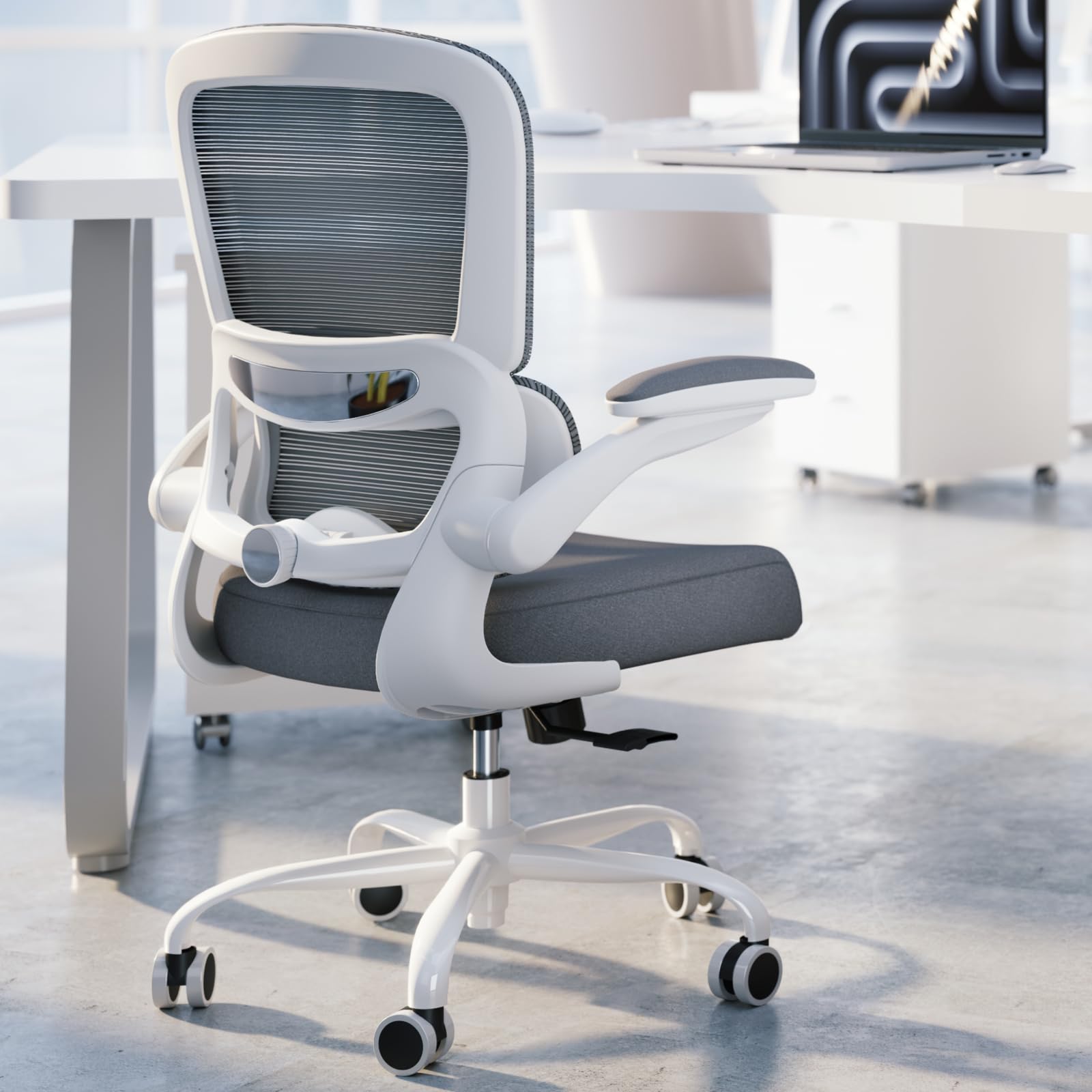 Office Chair - Ergonomic Desk Chair with Adjustable Lumbar Support, Mesh Computer Chair, Executive Chairs for Home Office Comfortable Lumbar Support (White)