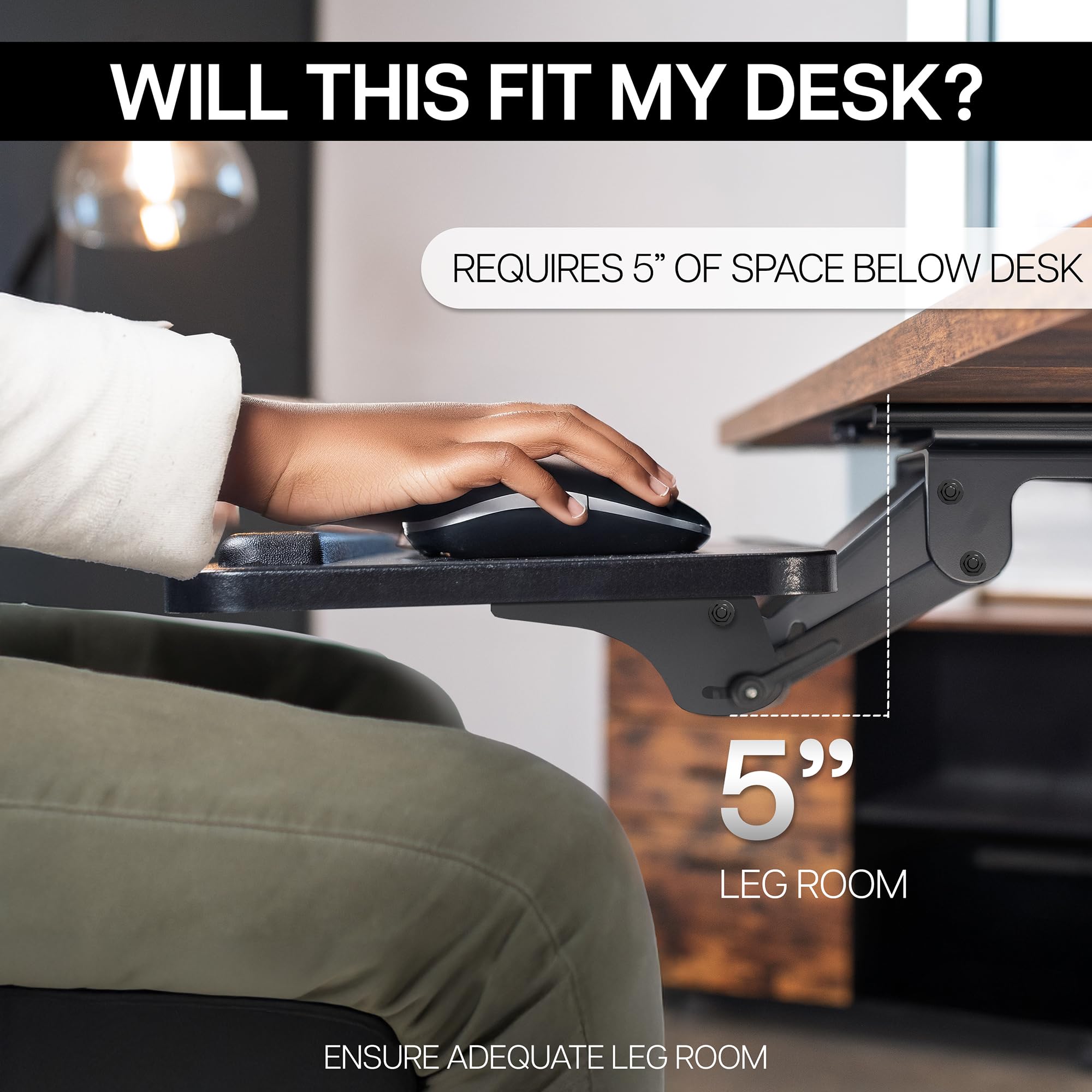 Adjustable Computer Keyboard & Mouse Platform Tray Ergonomic Under Table Desk Mount Drawer Underdesk Shelf (MOUNT-KB03B)