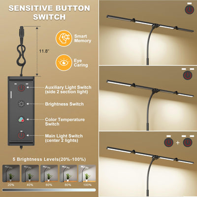 LED Desk Lamps for Home Office,Smart Adjustable Swing Arm Desk Lamp with Clamp,Gooseneck Tall Clip on Desk Light for Sewing,Reading,Drawing,Workbench,Study,Screen,Crafting,Monitor Architect,Computer