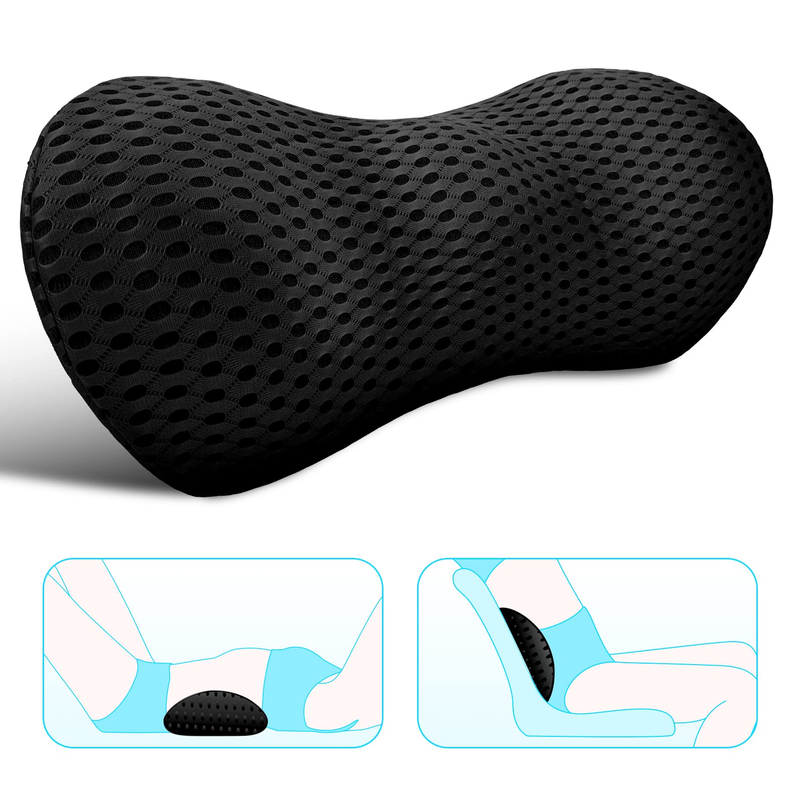 Lumbar Support Pillow for Office Chair, Memory Foam Lumbar Pillow for Lower Back Pain Relief (Black)