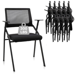 Black (10pk), Stackable & Foldable Office Chairs with Ergonomic Lumbar Support and Thickened Seat Cushion, Folding Mesh Fabric Reception Guest Chair for School Church Lobby Conference Room,