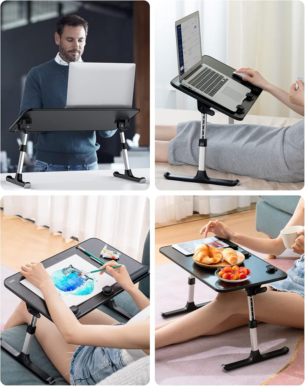 Height & Angle Adjustable Laptop Stand for Bed, Lap Desk Bed Tray Table, Light Weight Foldable Portable Laptop Table for Couch Sofa Chair Floor Desk for Adults, Kids (Black)