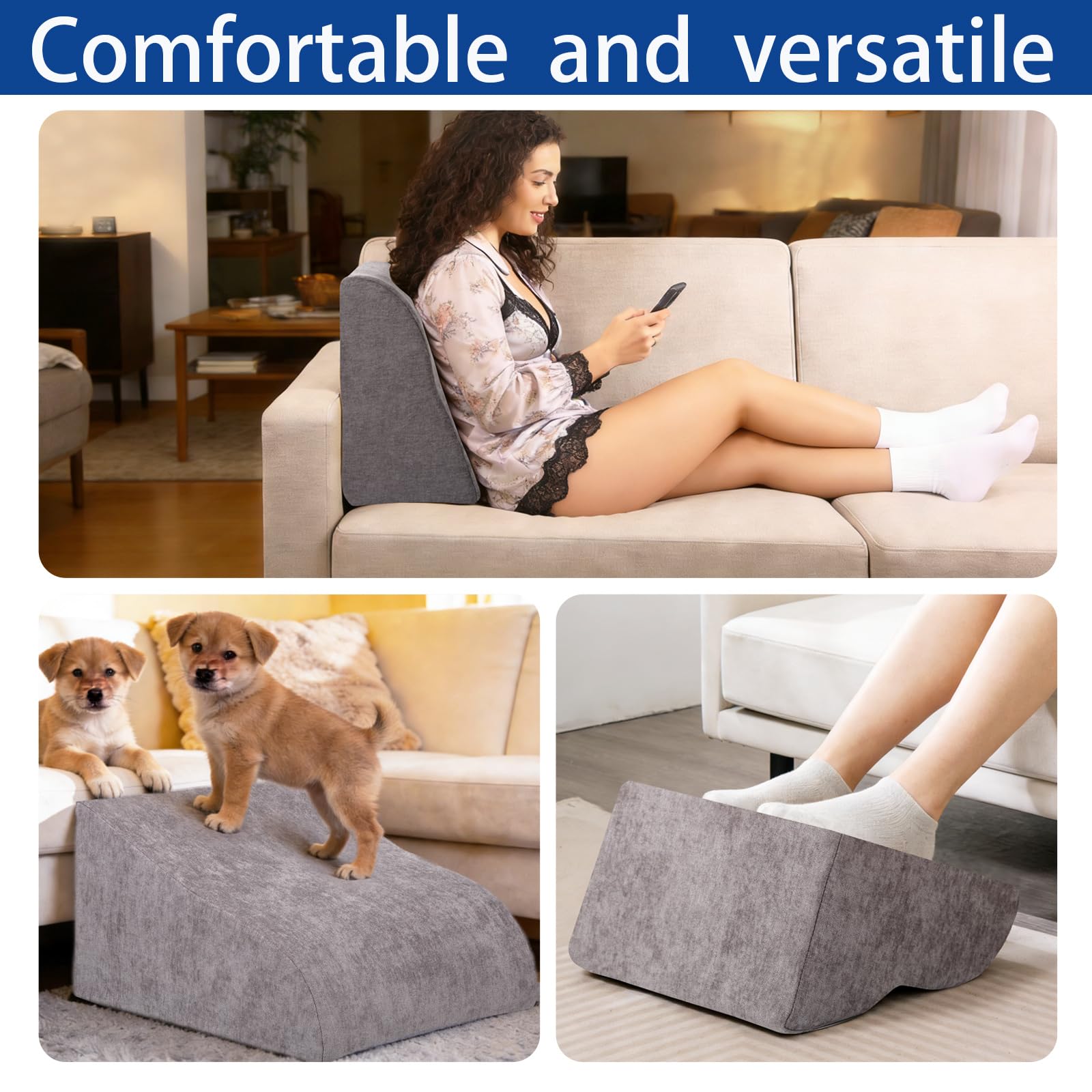 Foot Rest for Under Desk at Work, Ergonomic Under Desk Footrest with Washable Cover for Office, Home & Gaming Leg Elevation Pillow Dark Gray
