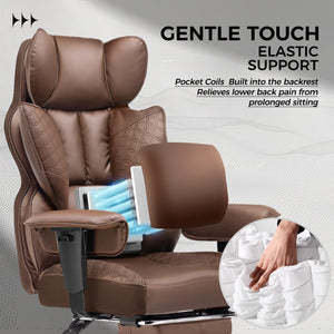 Big and Tall Office Chair Heavy Duty Wide Ergonomic Gaming Chair with Deluxe Embossing Designed Leather with Foot Rest,150°Reclining Adjustable Armrests Pocket Spring Back Support and Pillow