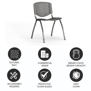 HERCULES Series 880 lb. Capacity Gray Plastic Stack Chair with Titanium Gray Powder Coated Frame