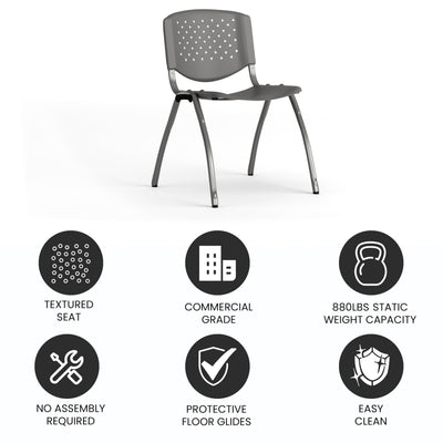 HERCULES Series 880 lb. Capacity Gray Plastic Stack Chair with Titanium Gray Powder Coated Frame