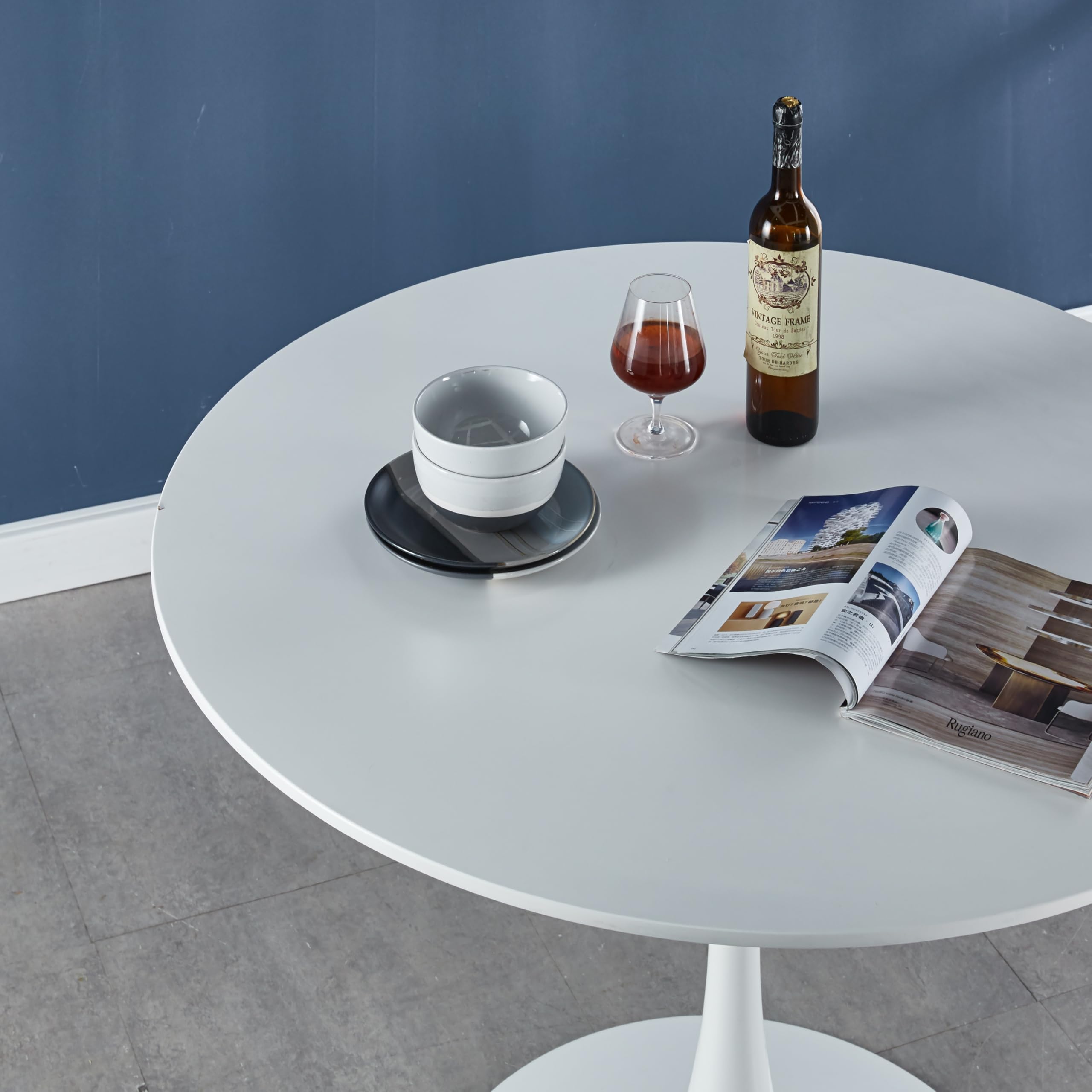 42" Tulip Table for 4-6 Persons Modern Round Dining Room Table, Mid-Century Modern White Small Kitchen Table with MDF Wooden Top, Leisure Coffee Table for Living Room, Dining Room, Office