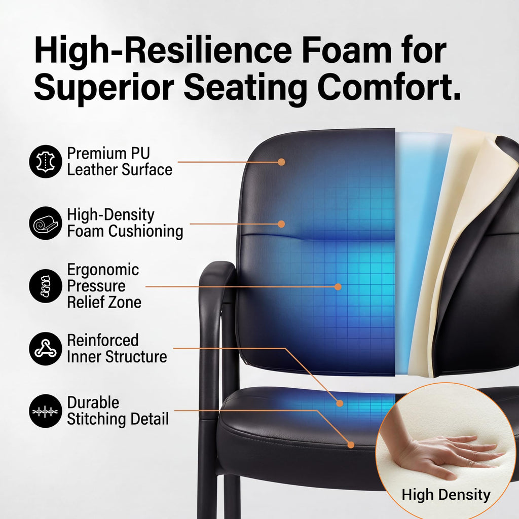 Waiting Room Office Reception Chairs Executive Leather Guest Chairs with Armrest Ergonomic Upholstered Lumbar Support Side Chairs (2 Pack)