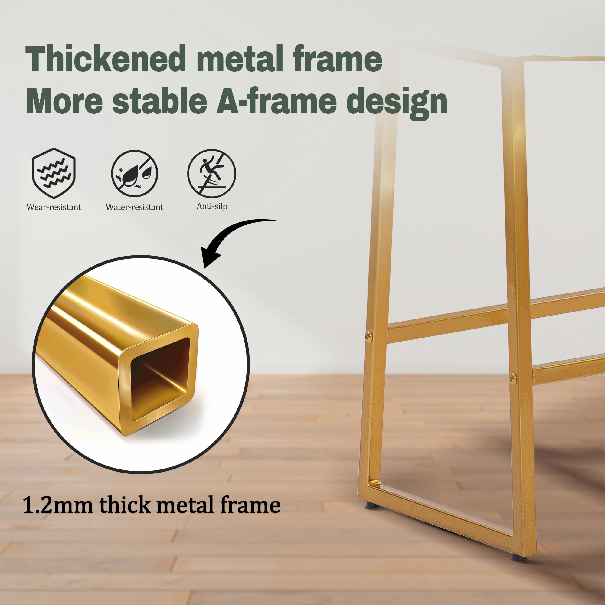 White & Gold Counter Height Bar Stools Set of 3 for Kitchen Counter Backless Kitchen Island Barstools with Upholstered Faux Leather Seat and Gold Base Modern 24 inch Bar Chairs No Back