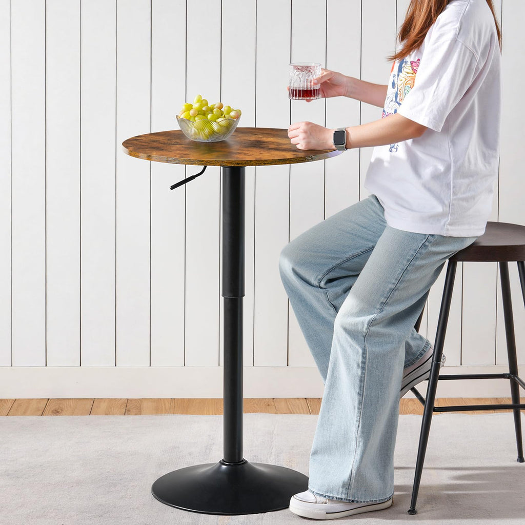2 Pcs Bar Table, Height-Adjustable Round Pub Table 27-35.4 Inches with Sturdy Base, Modern Style, Easy to Assemble, Suitable for Small Space, Rustic Brown and Black
