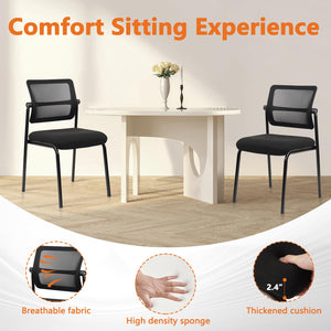 Stacking Armless Office Waiting Room Chair with Adjustable Backrest, Stackable Mesh Guest Reception Desk Chairs with Ergonomic