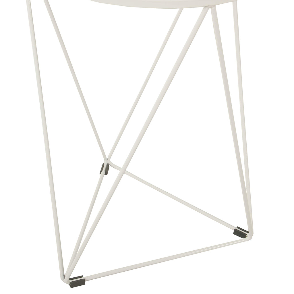 Metal Accent Table Triangle Base Round Mirror Top, White 18.24D x 24W x 18H in