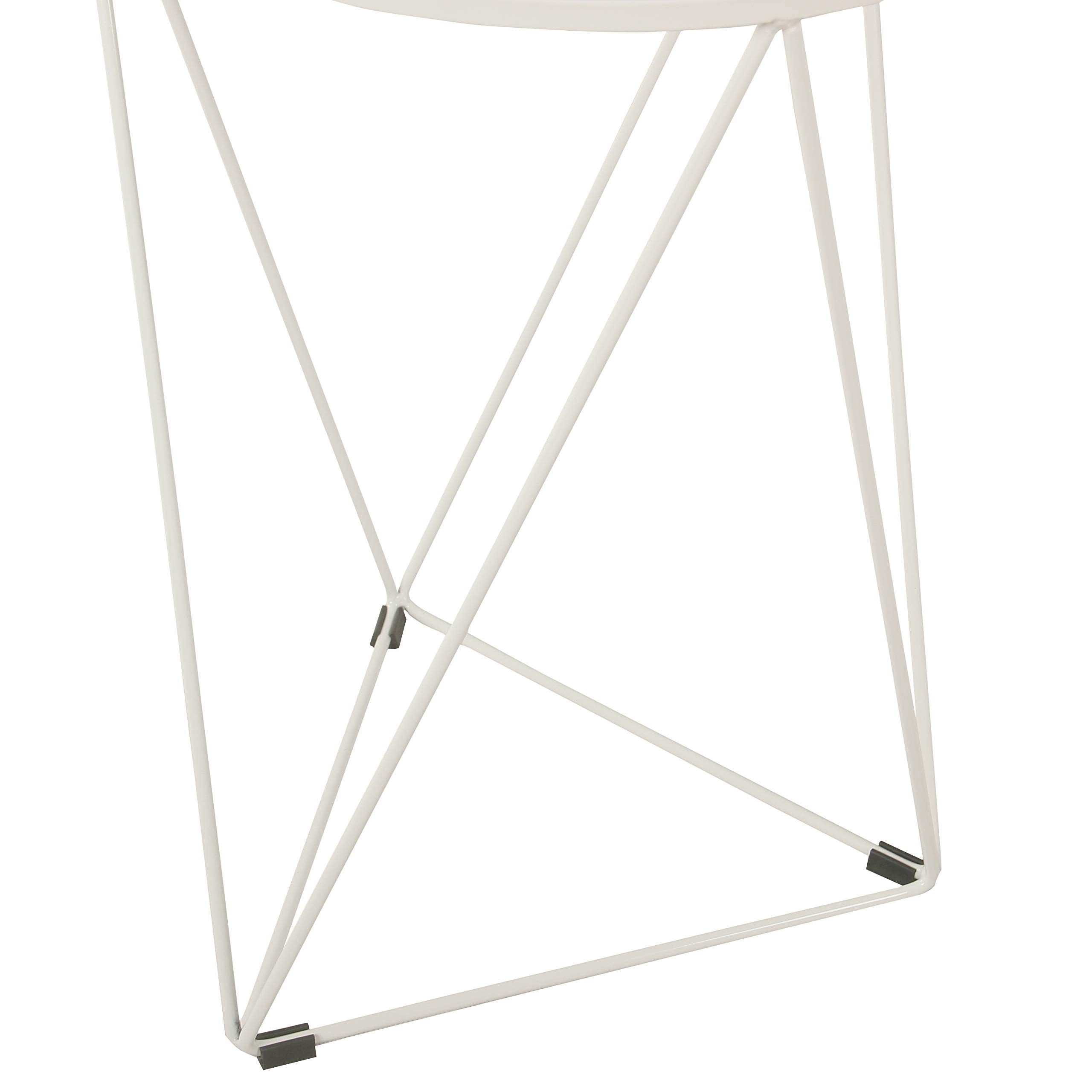 Metal Accent Table Triangle Base Round Mirror Top, White 18.24D x 24W x 18H in