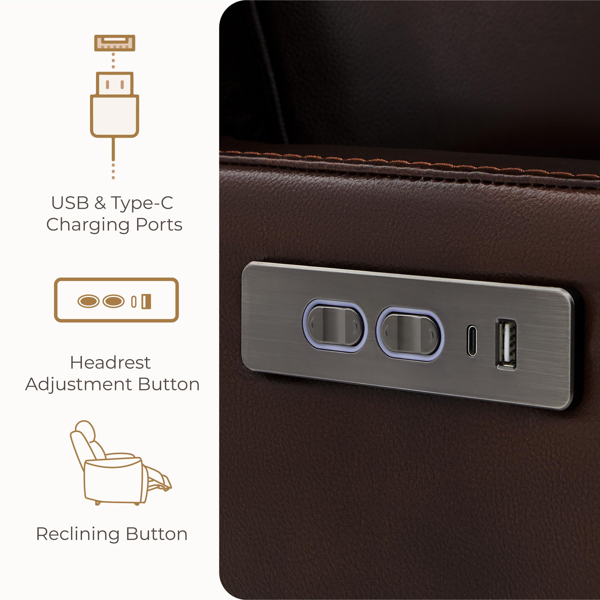 Genuine Leather Power Swivel Glider Rocker Recliner, FSC Certified Mid Century Modern Recliner Chair for Adults, Adjustable Power Headrest, for Nursery and Living Room, Cognac Brown