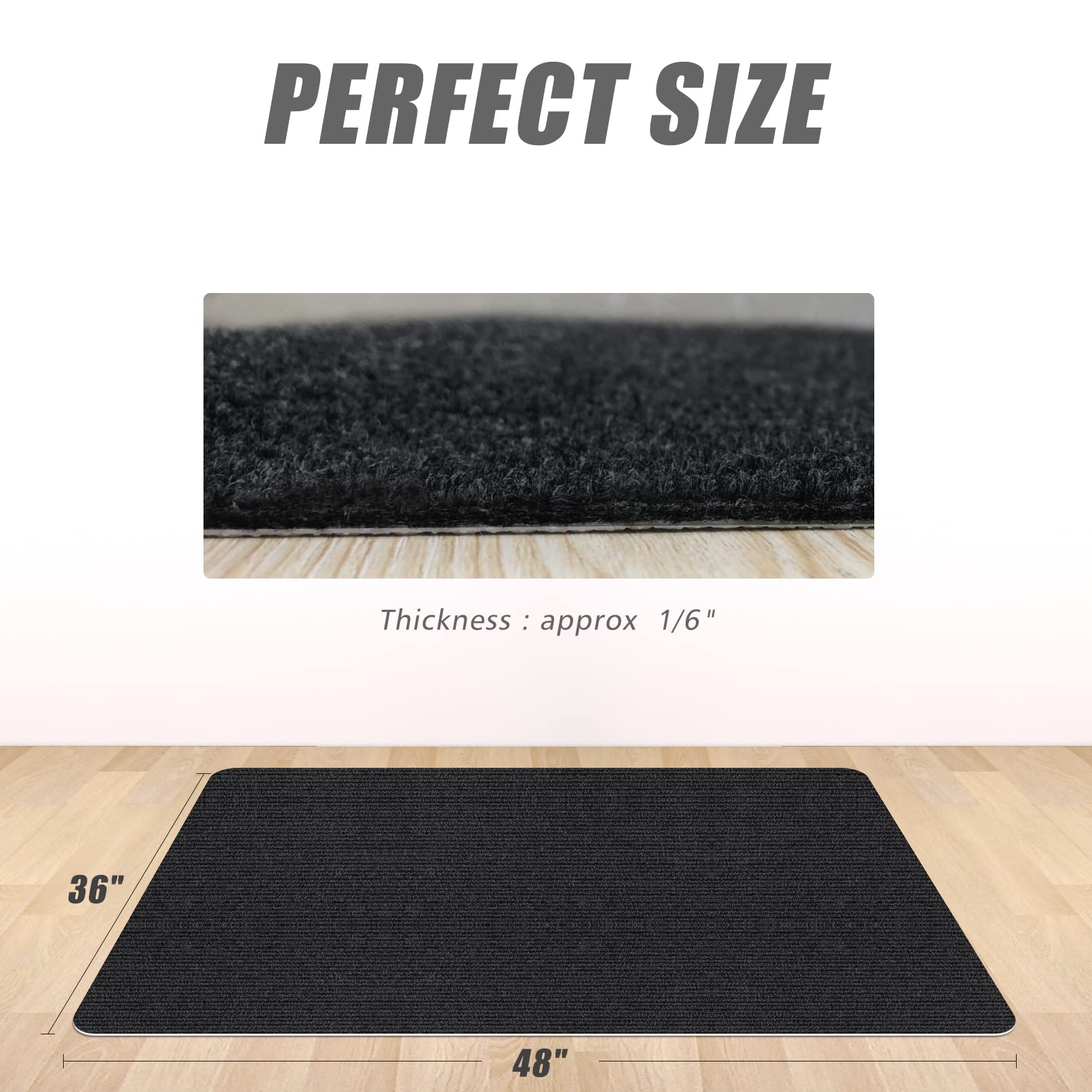 Office Chair Mat for Hardwood Floor,Office Computer Gaming Chair Mat for Tile Floor,Large Floor Protector Rug,Anti-Slip,Easy to Clean,Pure Black(48