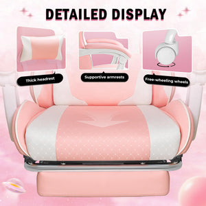 Gaming Chair, Video Game Chair with Footrest and Massage Lumbar Support, Ergonomic Computer Chair Height Adjustable with Swivel Seat and Headrest (Pink)