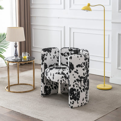 Velvet Accent Chair,Unique Barrel Upholstered Chair with Circular Backrest Modern Design Cute Side Decorative Chairs for Living Room/Lounge/Bedroom/Reading Room,Cow
