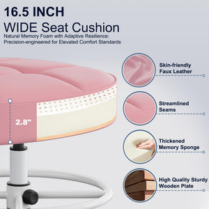 Drafting Chair, Armless Tall Office Chair with Footrest Ring for Standing Desk, Small Faux Leather Executive Computer Chair with Adjustable Height for Bar Lab Counter Height Desk, Pink