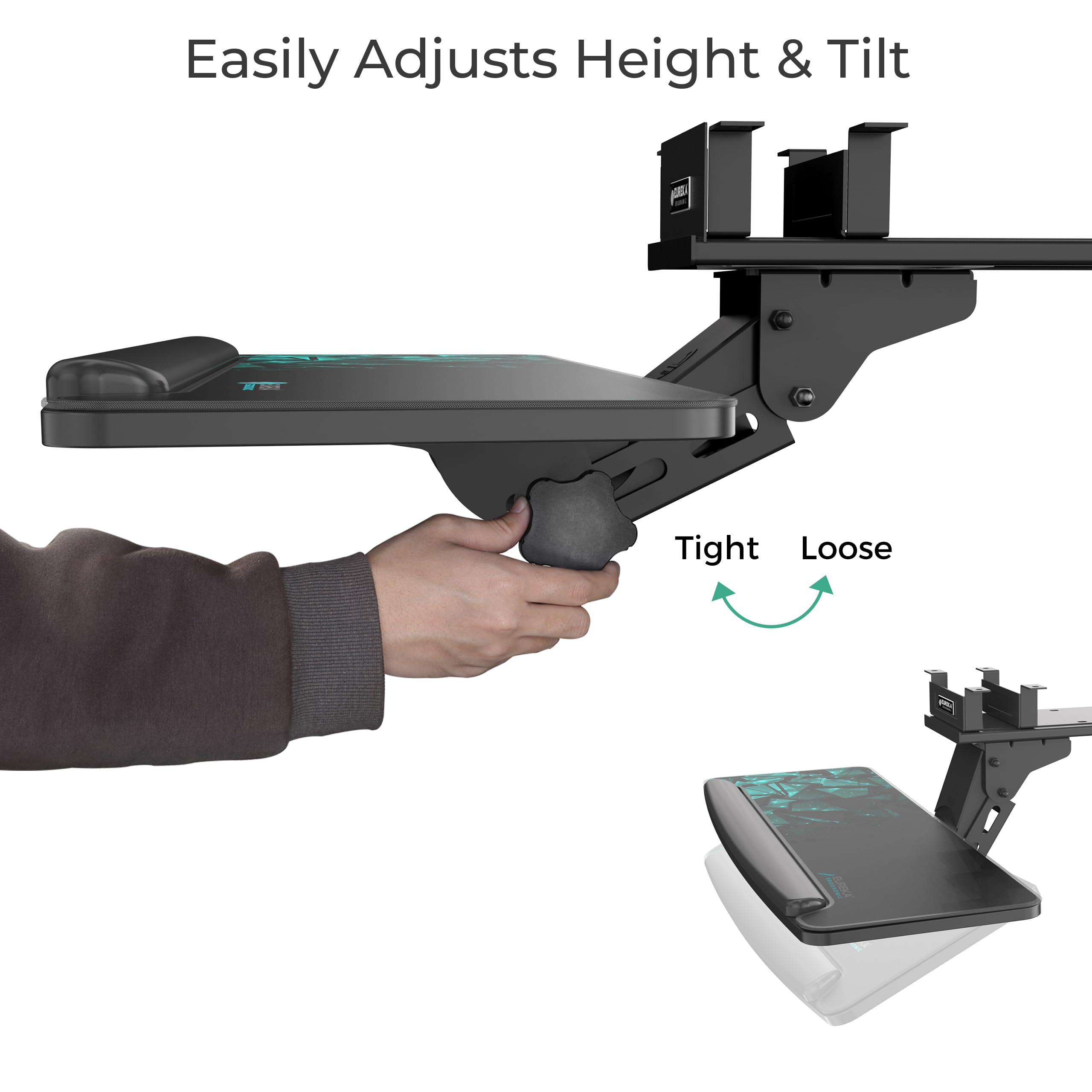 Height Adjustable Mouse & Keyboard Tray Under Desk, 28x10'' Large Slide Out Swivel Tilt Computer Keyboard Drawer with Mouse Pad for Gaming Home Office Desk, Dual Mount