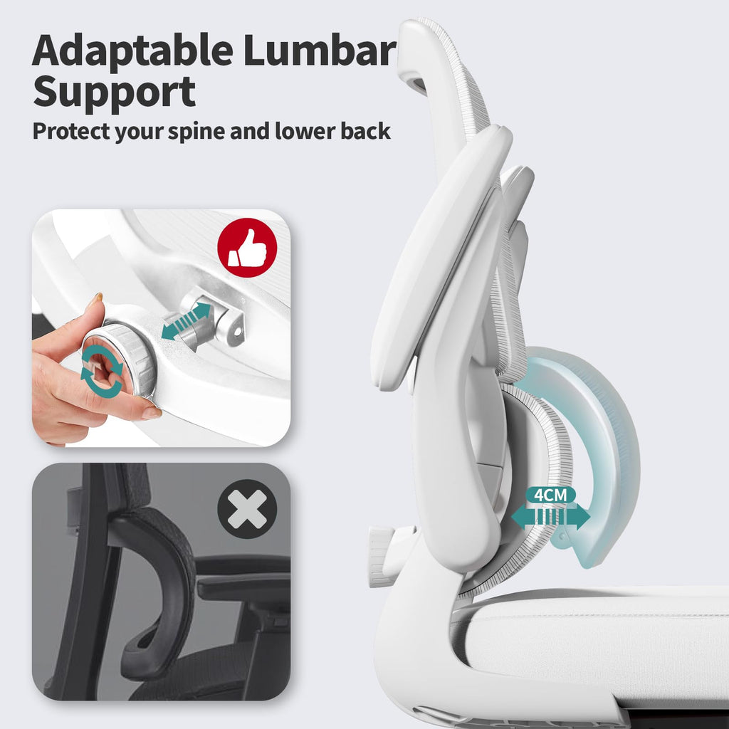 Office Chair - Ergonomic Desk Chair with Adjustable Lumbar Support, Mesh Computer Chair, Executive Chairs for Home Office Comfortable Lumbar Support (Cloud White)