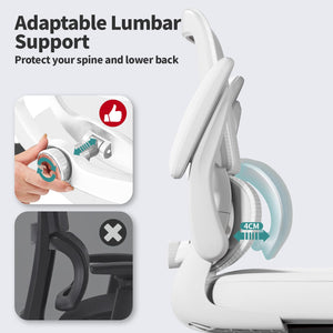 Office Chair - Ergonomic Desk Chair with Adjustable Lumbar Support, Mesh Computer Chair, Executive Chairs for Home Office Comfortable Lumbar Support (Cloud White)