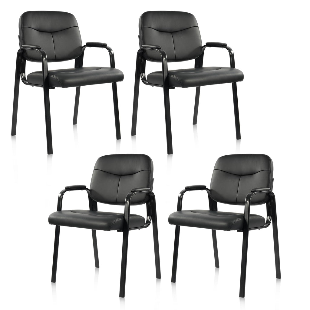 Waiting Room Chairs No Wheels Set of 4, Leather Stationary Office Reception Guest Chair with Padded Arms for Elderly Desk Conference Room Lobby Table Side Salon