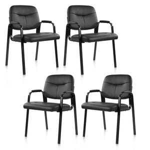 Waiting Room Chairs No Wheels Set of 4, Leather Stationary Office Reception Guest Chair with Padded Arms for Elderly Desk Conference Room Lobby Table Side Salon