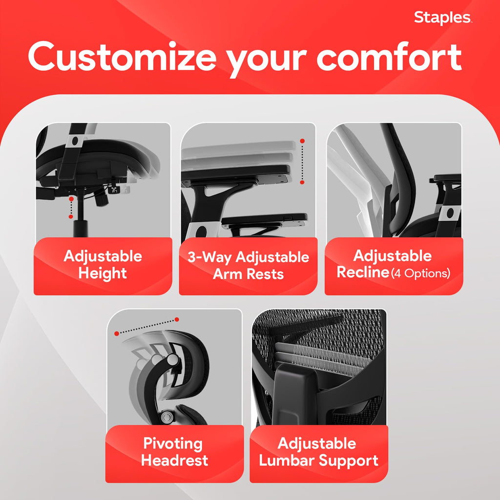 Ergonomic Office Chair Adjustable Lumbar Support with Breathable Mesh, Swivel Desk Chair for Home Office, Black (XL)