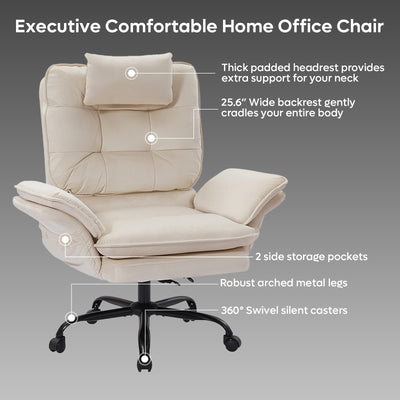 Criss Cross Chair with Flip-Up Armrests, Swivel Makeup Vanity Chair with Wheels & Side Pockets, Cross Legged Office Chair for Home Office, Bedroom (Beige Velvet, High Back)