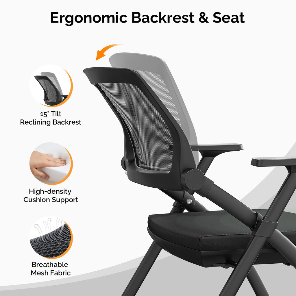 2 Pack Stackable Conference Room Chairs with Wheels, Folding Office Chair with Rebound Back, Padded Seat for Training Room, Guest, Reception, Event, Capacity 350lbs, Black