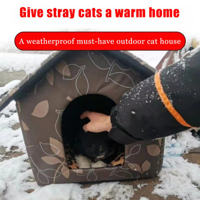 Outdoor Cat House, Cat Houses for Outdoor Cats, Weatherproof Warm and Insulated Cat House with Transparent Curtain Pet House, Stray Cats Shelter (Shabby Chic, Medium-Houses)