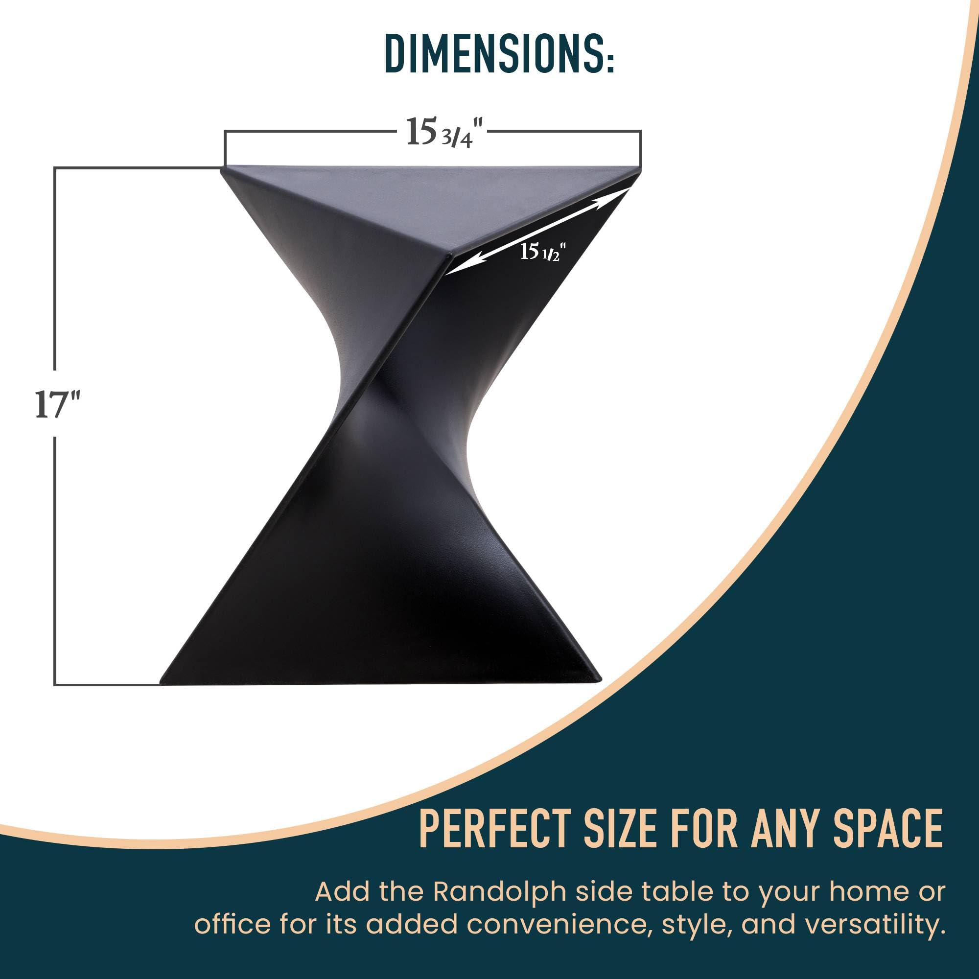 15.75" Triangular Side Table, Stackable Plastic Accent End Table for Indoor & Outdoor Use, Weather-Resistant Modern Patio & Living Room Table, Black