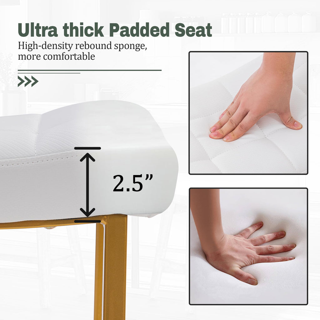 White & Gold Counter Height Bar Stools Set of 3 for Kitchen Counter Backless Kitchen Island Barstools with Upholstered Faux Leather Seat and Gold Base Modern 24 inch Bar Chairs No Back
