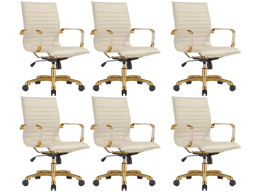 Qty 6 Modern Ergonomic Executive Office Chair, High-Back Leather Conference Desk Chair with Adjustable Height, Tilt Control, 360° Swivel & Gold Frame for Home Office