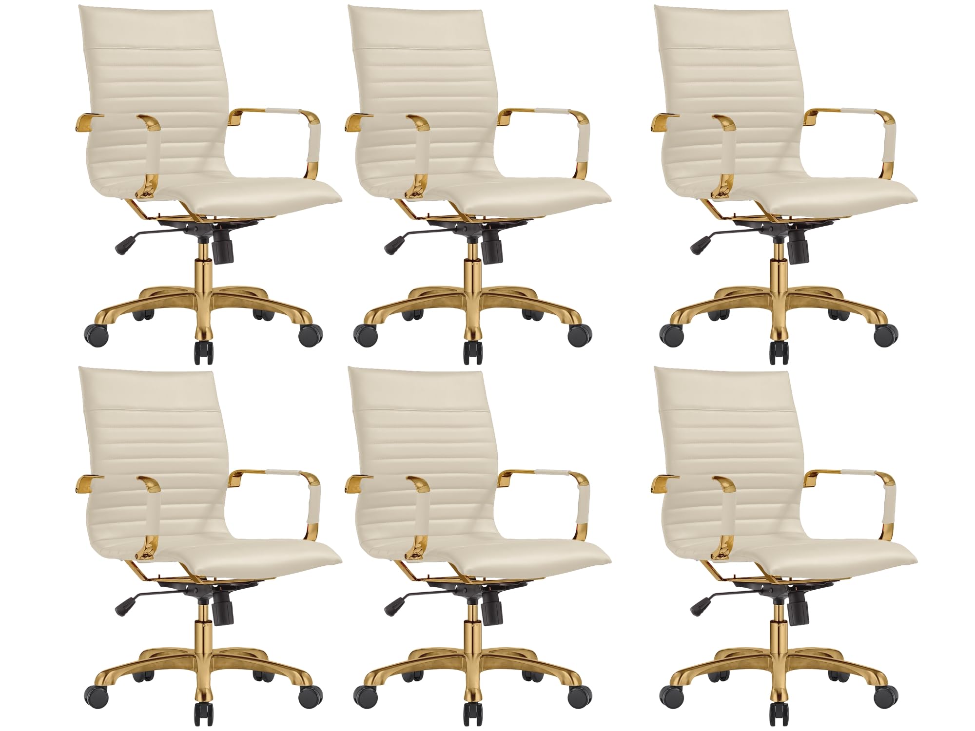 Qty 6 Modern Ergonomic Executive Office Chair, High-Back Leather Conference Desk Chair with Adjustable Height, Tilt Control, 360° Swivel & Gold Frame for Home Office