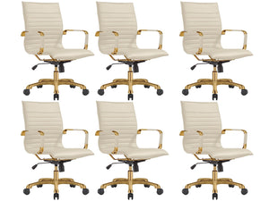 Qty 6 Modern Ergonomic Executive Office Chair, High-Back Leather Conference Desk Chair with Adjustable Height, Tilt Control, 360° Swivel & Gold Frame for Home Office