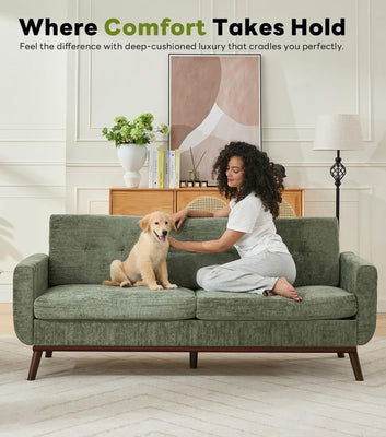 Living Room Furniture Sets, Loveseat & Standard, Mid Century Modern Decor Sofa Couches, Button Tufted Upholstered Furniture, Green