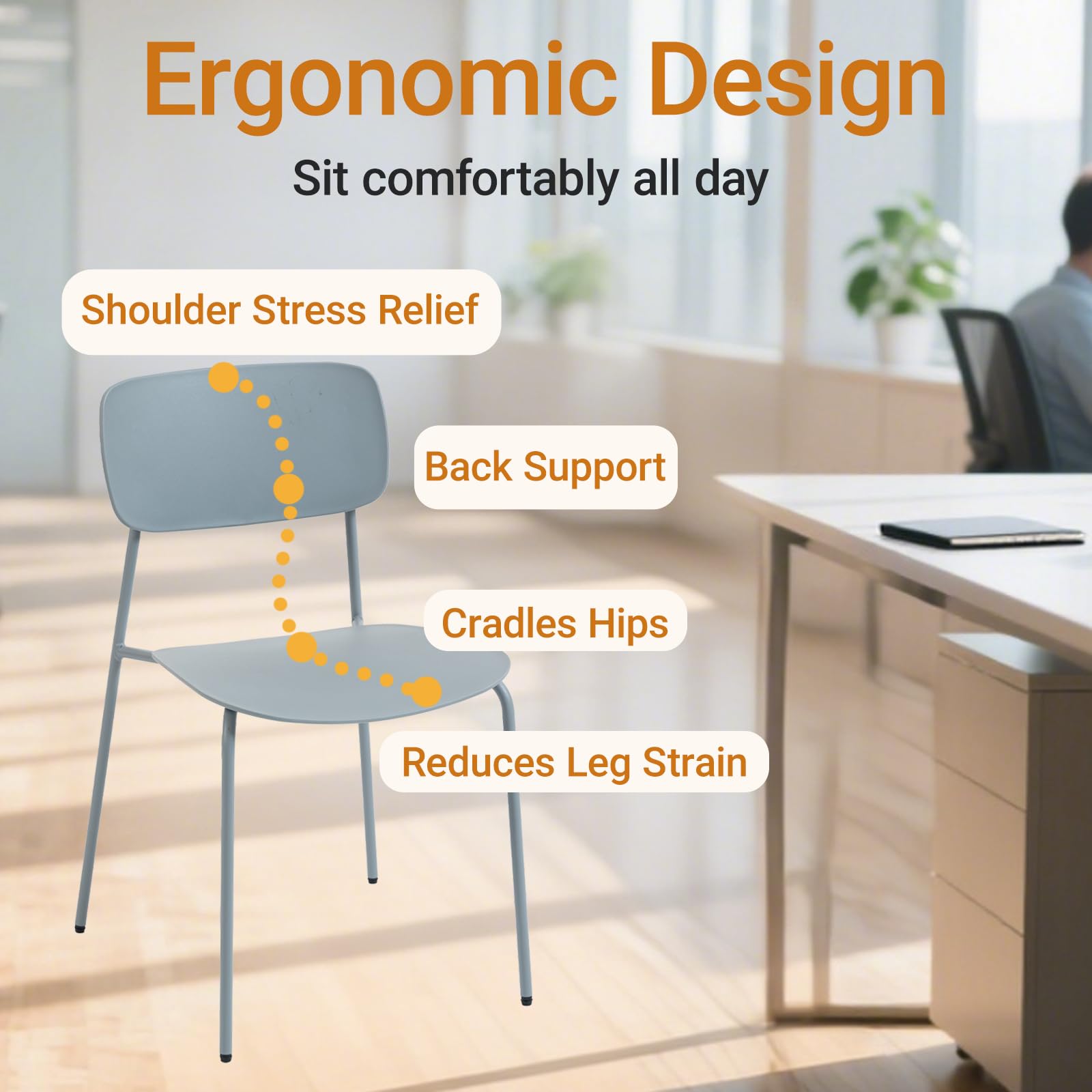 Stacking Chairs Set of 4, Office Guest Chairs with Metal Legs, Stacking Office Chairs for Conference Reception Church Lobby, Capacity 300lbs, Gray