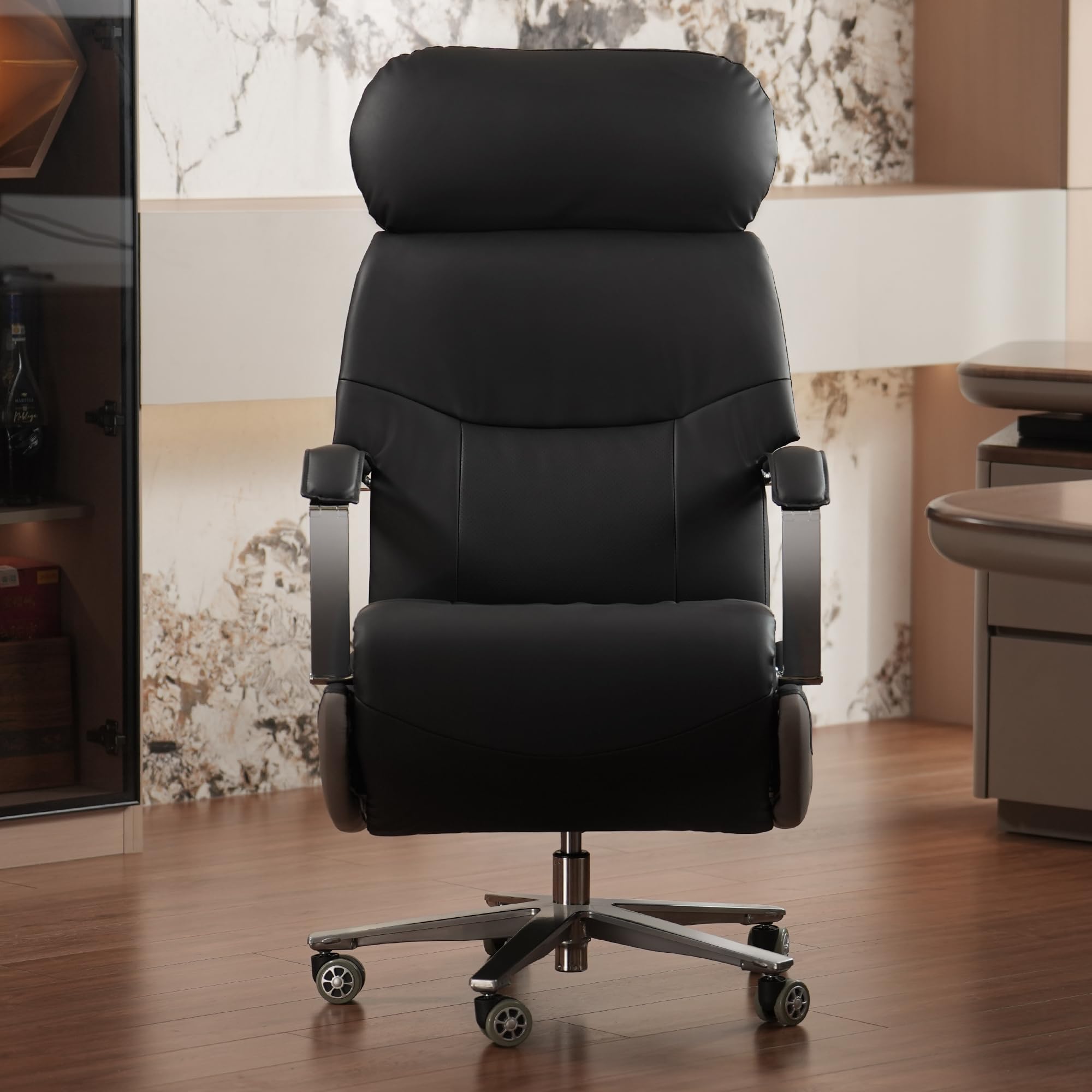 Ergonomic Power Recliner Chair for Long Hours, Leather Electric Luxury Office & Home Desk Chair with Heating and Ventilation,High Back Executive Home Office Desk Chair 400Lbs (Black)