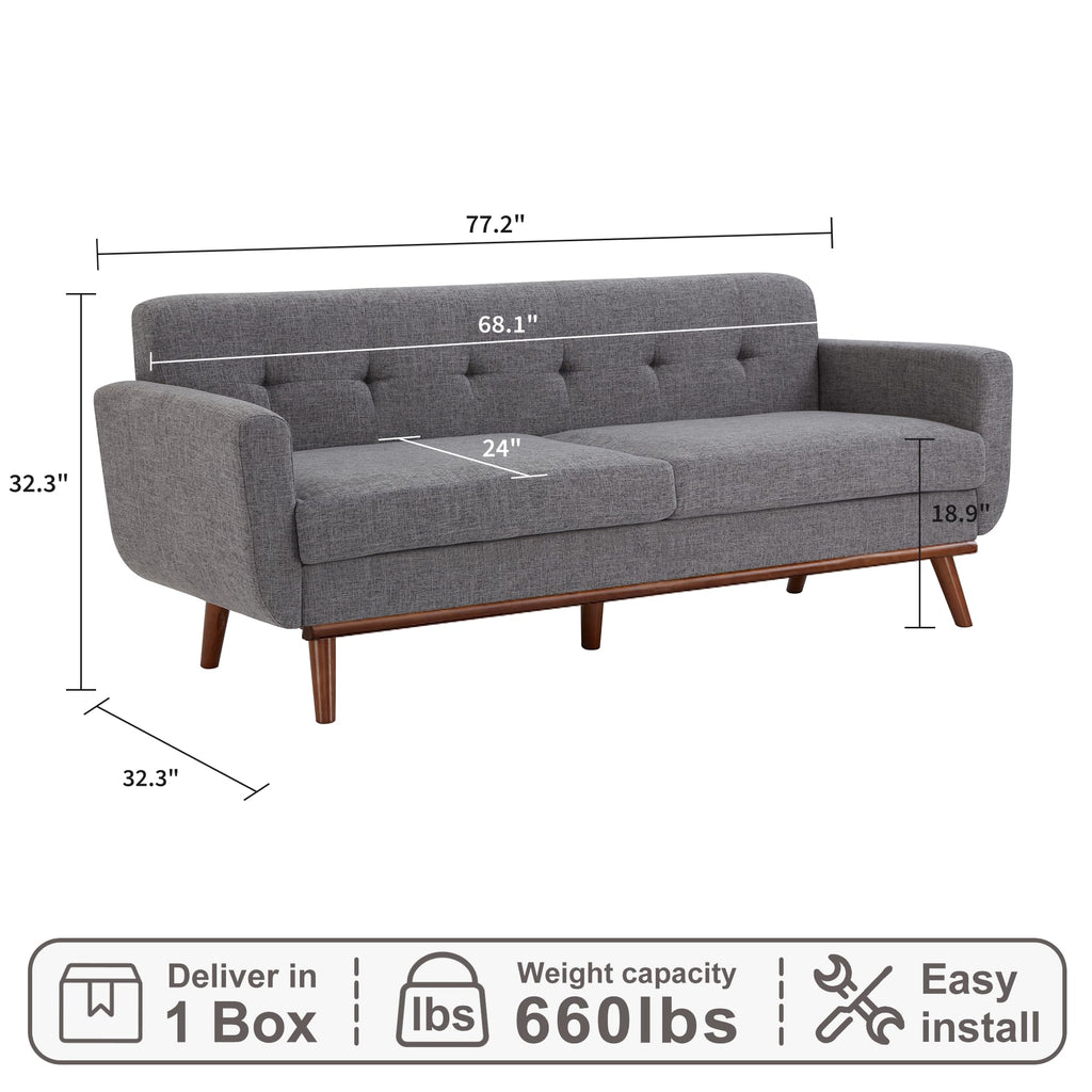 77.2" W Loveseat Sofa, Mid Century Modern Decor Love Seat Couches for Living Room, Button Tufted Upholstered Furniture, Solid & Easy to Install Small Couch for Bedroom Office Apartment, Gray