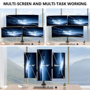 Triple Monitor Mount, up to 49'' Ultrawides on Top Bracket and 34'' Screens on Side Brackets, Extra Tall 3 Monitors Desk Mount, Heavy Duty Monitor Arm up to 44 lbs (GSDM003N-P), Black