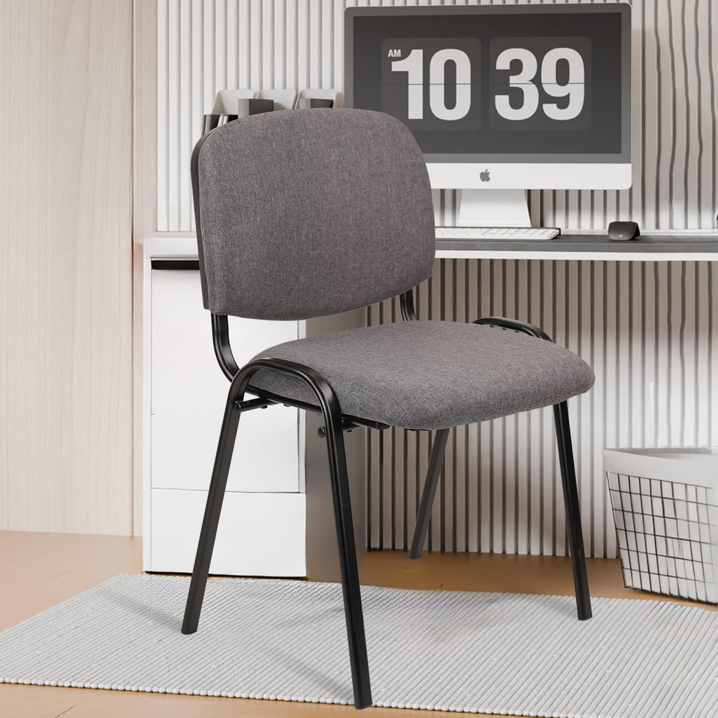 Set of 10 Stackable Waiting Room Chairs, Armless No Wheels Reception Chair with Upholstered Seat, Guest Chairs for Conference, Breakroom, Lobby, Events, Church, School, Hall, Hotel (Grey)