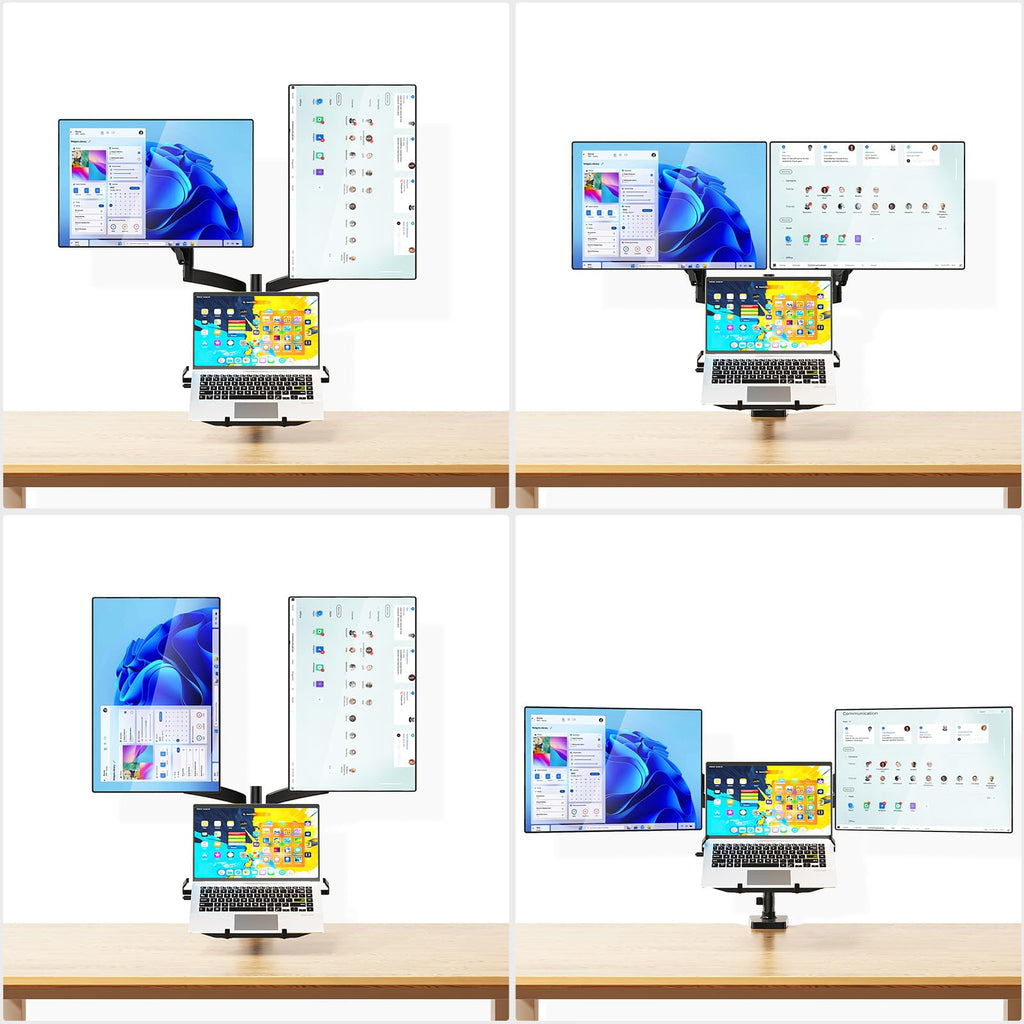 Triple Arm Laptop and Dual Monitor Desk Mount for 17" Notebook and Up to 32" Screens, Adjustable Monitor Arms with Tilt Swivel Rotation, VESA 75x75 100x100, Black (GSDM003LP)