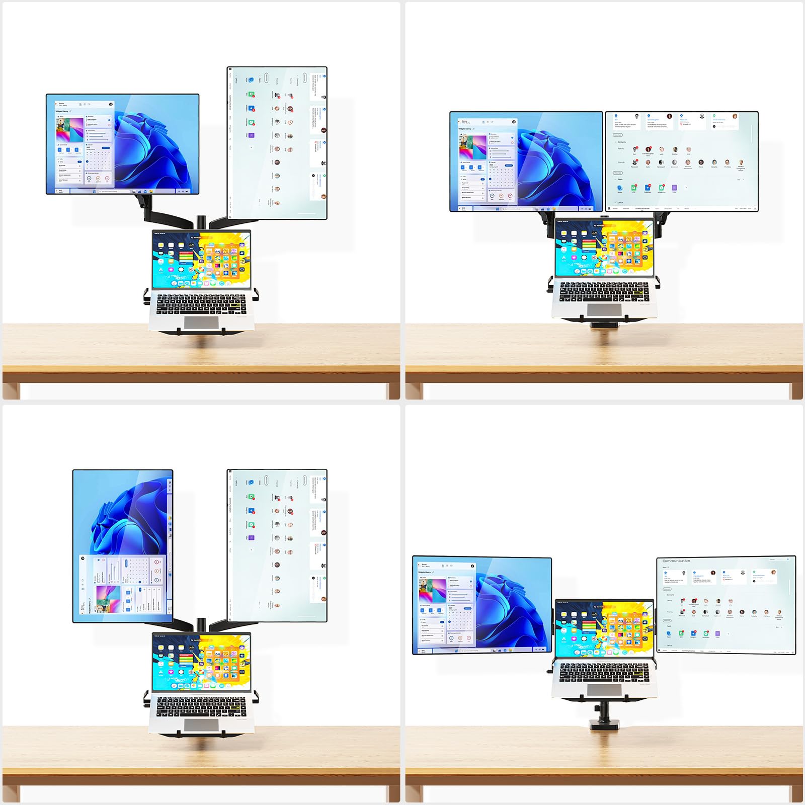 Triple Arm Laptop and Dual Monitor Desk Mount for 17" Notebook and Up to 32" Screens, Adjustable Monitor Arms with Tilt Swivel Rotation, VESA 75x75 100x100, Black (GSDM003LP)