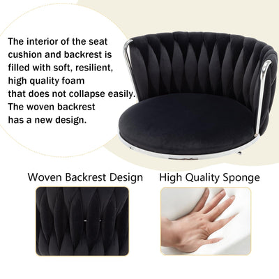 Velvet Bar Stools Set of 2, Swivel Counter Height Bar Stools with Back, Adjustable Woven Barstools for Kitchen Island, Pub, Club (Black)