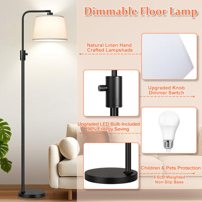 【Upgraded】 Dimmable Floor Lamp, 1000 Lumens LED Edison Bulb Included, Arc Black Floor Lamps for Living Room Modern Standing Lamp with White Shade, Tall Lamps for Living Room Bedroom Office Dining Room