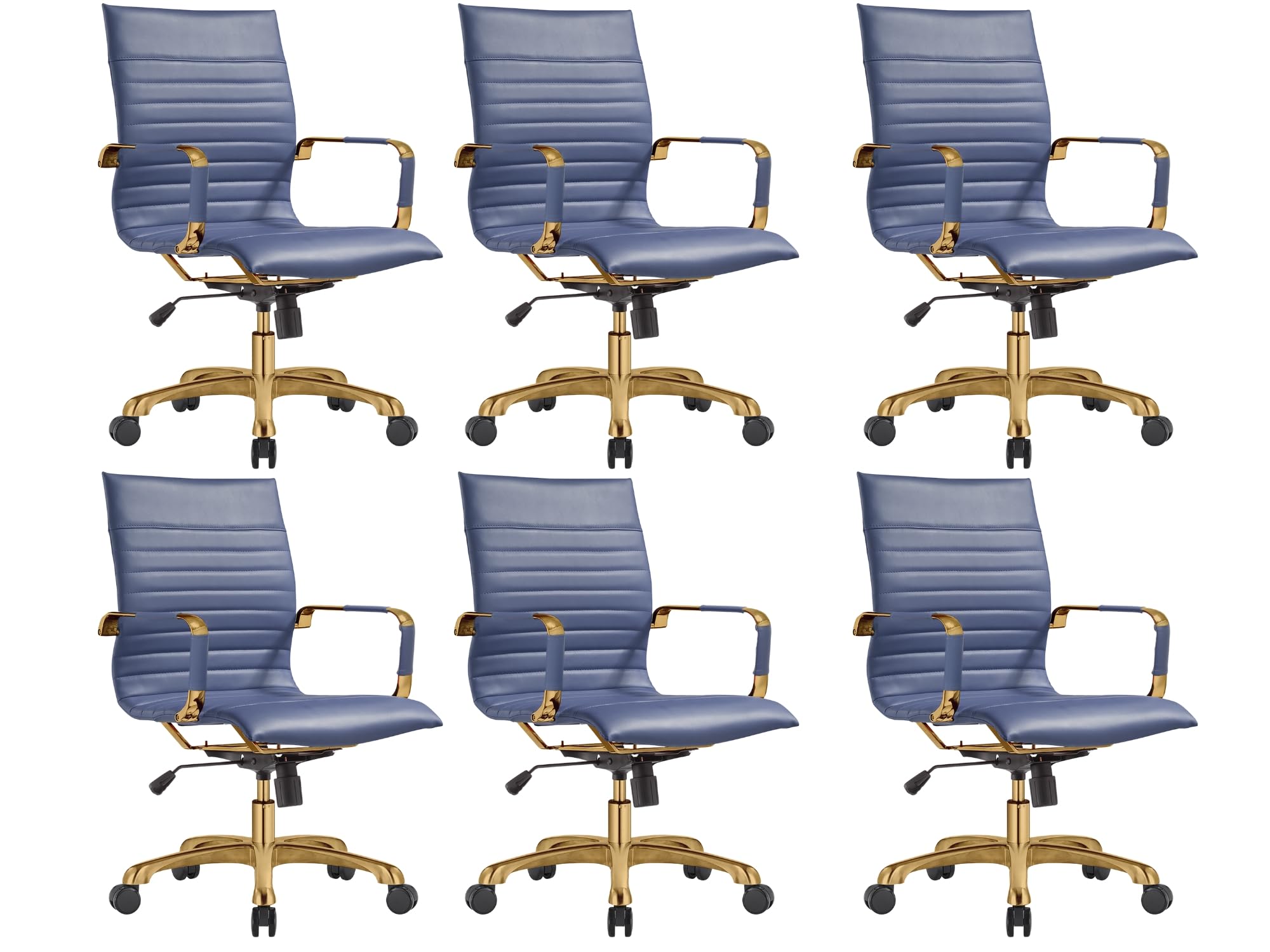 Qty 6 Modern Ergonomic Executive Office Chair, High-Back Leather Conference Desk Chair with Adjustable Height, Tilt Control, 360° Swivel & Gold Frame for Home Office